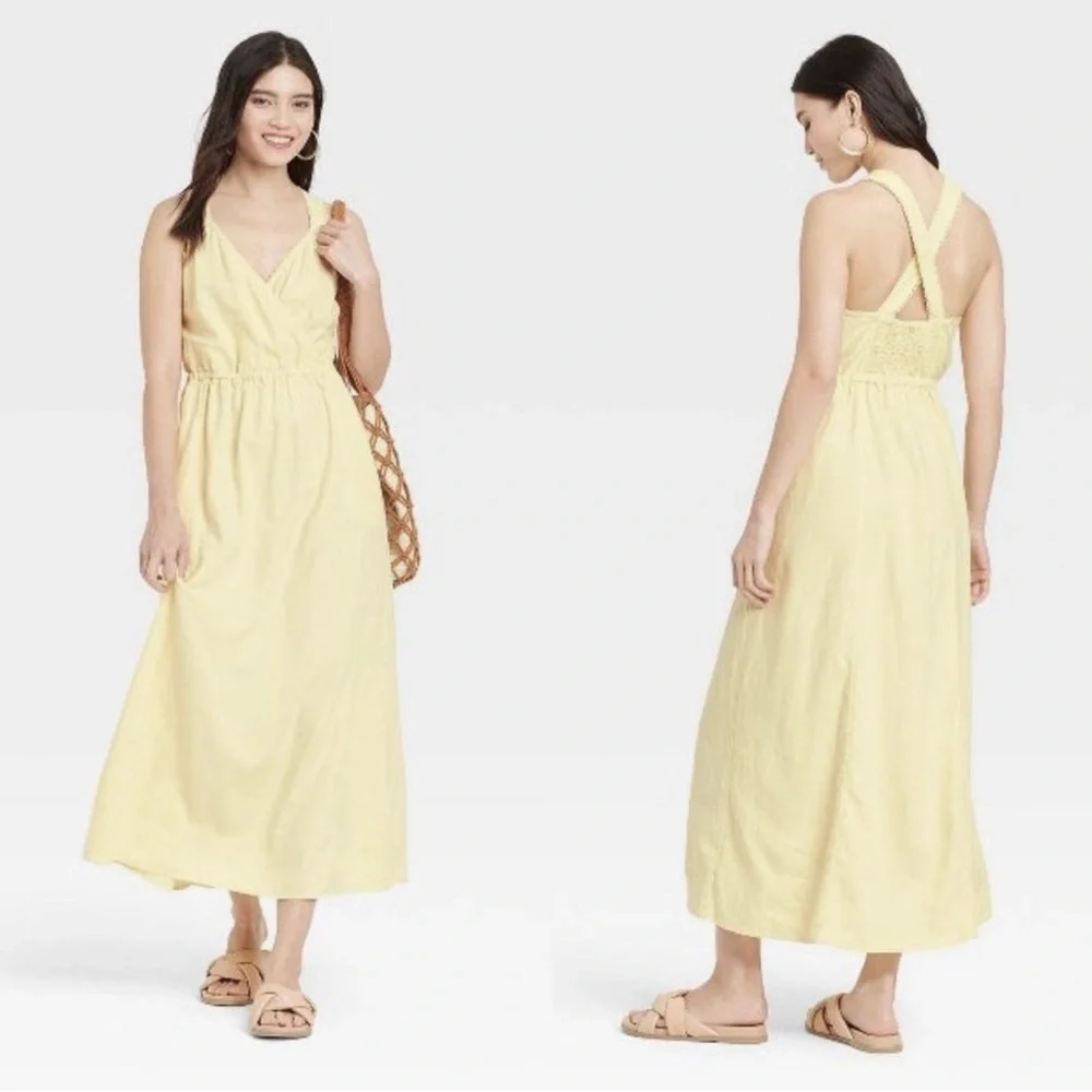 Butter Yellow Universal Thread Linen Blend Maxi Dress Medium - Picture 1 of 10